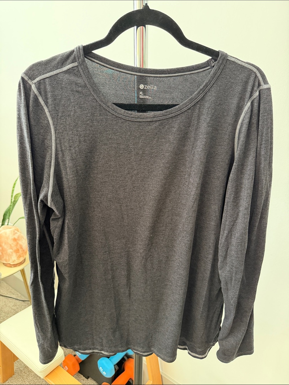 Zella Long Sleeve Crewneck Top in Charcoal Gray